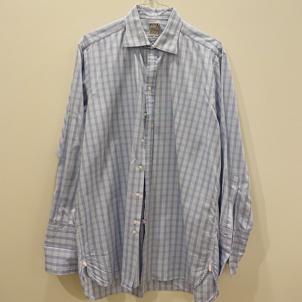 Vintage Thomas Pink London Blue Windowpane with Pink Accent Shirt